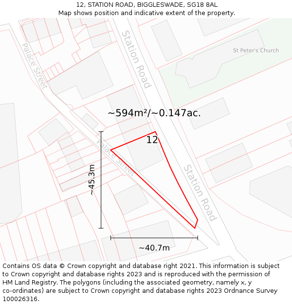 12, STATION ROAD, BIGGLESWADE, SG18 8AL: Plot and title map