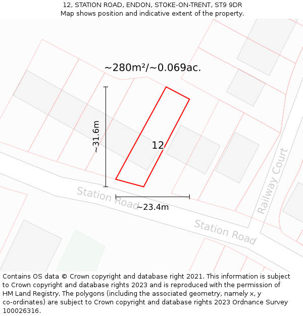 12, STATION ROAD, ENDON, STOKE-ON-TRENT, ST9 9DR: Plot and title map