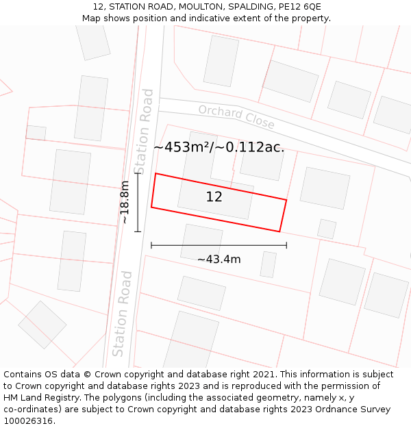 12, STATION ROAD, MOULTON, SPALDING, PE12 6QE: Plot and title map