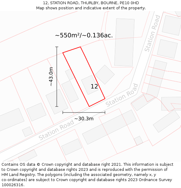12, STATION ROAD, THURLBY, BOURNE, PE10 0HD: Plot and title map