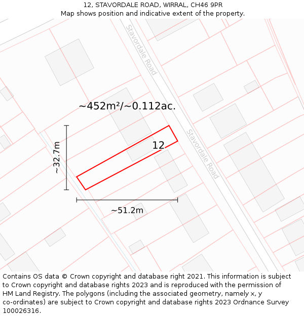 12, STAVORDALE ROAD, WIRRAL, CH46 9PR: Plot and title map