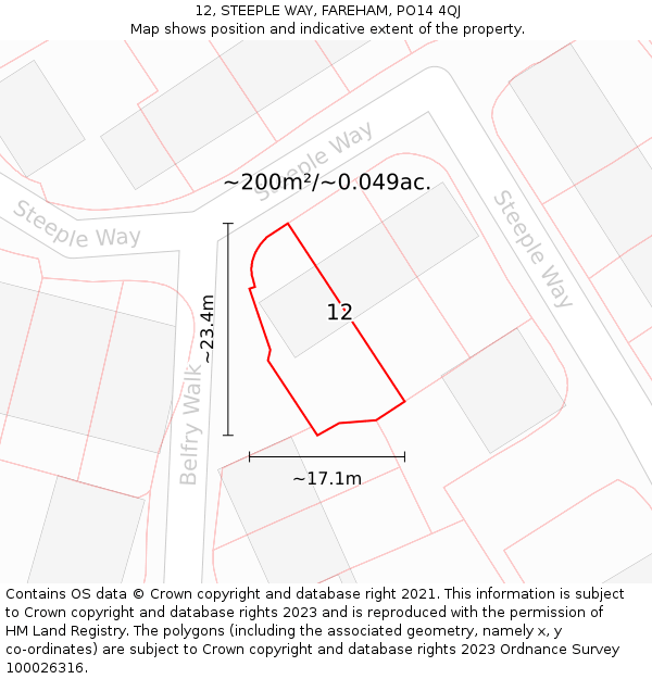 12, STEEPLE WAY, FAREHAM, PO14 4QJ: Plot and title map