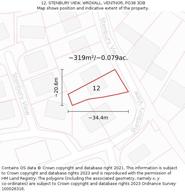 12, STENBURY VIEW, WROXALL, VENTNOR, PO38 3DB: Plot and title map