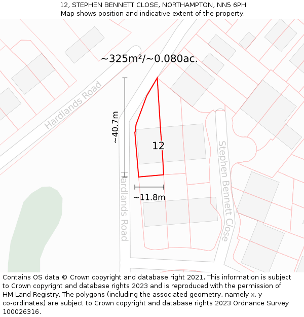 12, STEPHEN BENNETT CLOSE, NORTHAMPTON, NN5 6PH: Plot and title map