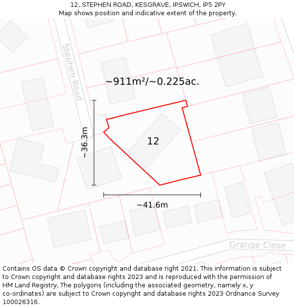 12, STEPHEN ROAD, KESGRAVE, IPSWICH, IP5 2PY: Plot and title map