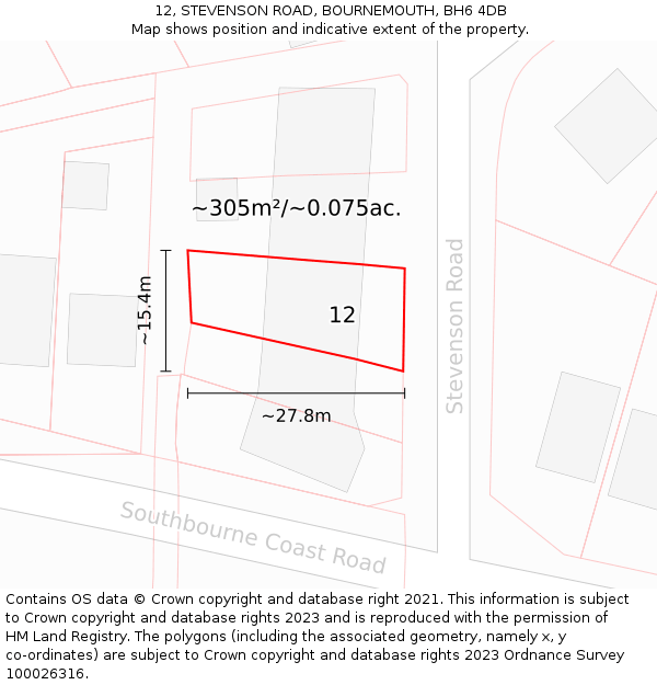 12, STEVENSON ROAD, BOURNEMOUTH, BH6 4DB: Plot and title map