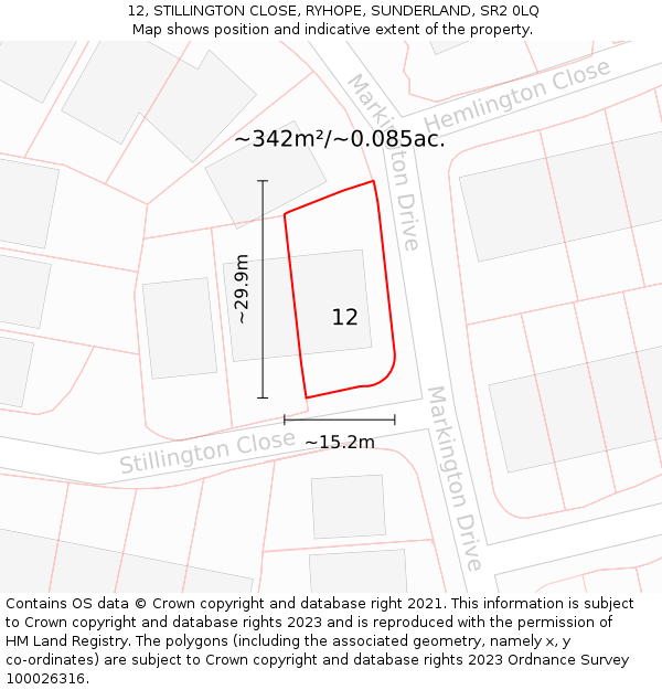 12, STILLINGTON CLOSE, RYHOPE, SUNDERLAND, SR2 0LQ: Plot and title map