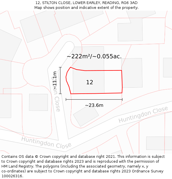 12, STILTON CLOSE, LOWER EARLEY, READING, RG6 3AD: Plot and title map