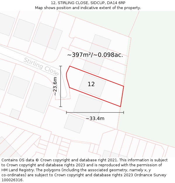 12, STIRLING CLOSE, SIDCUP, DA14 6RP: Plot and title map