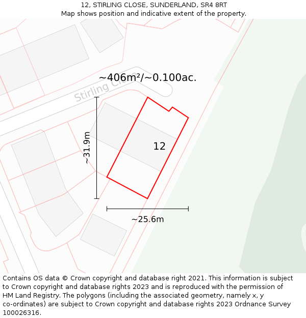 12, STIRLING CLOSE, SUNDERLAND, SR4 8RT: Plot and title map