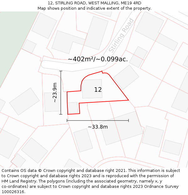 12, STIRLING ROAD, WEST MALLING, ME19 4RD: Plot and title map