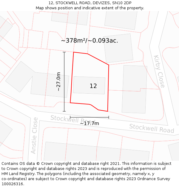 12, STOCKWELL ROAD, DEVIZES, SN10 2DP: Plot and title map