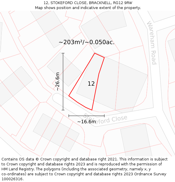 12, STOKEFORD CLOSE, BRACKNELL, RG12 9RW: Plot and title map