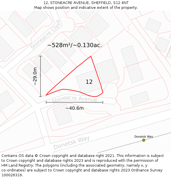 12, STONEACRE AVENUE, SHEFFIELD, S12 4NT: Plot and title map