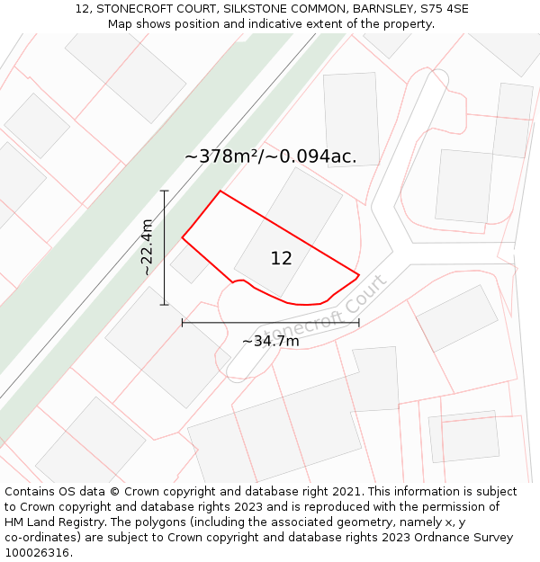 12, STONECROFT COURT, SILKSTONE COMMON, BARNSLEY, S75 4SE: Plot and title map