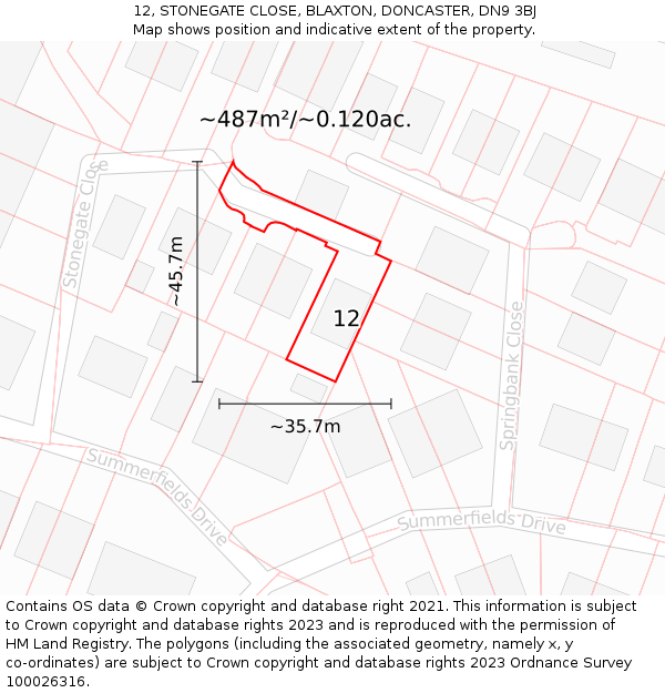 12, STONEGATE CLOSE, BLAXTON, DONCASTER, DN9 3BJ: Plot and title map