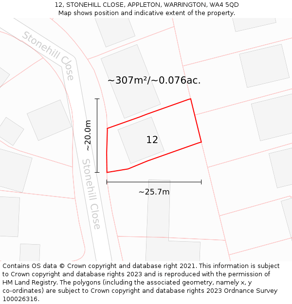12, STONEHILL CLOSE, APPLETON, WARRINGTON, WA4 5QD: Plot and title map