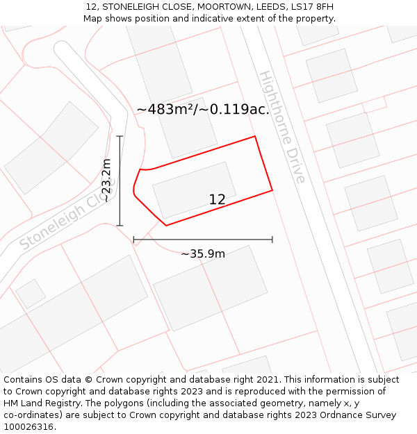 12, STONELEIGH CLOSE, MOORTOWN, LEEDS, LS17 8FH: Plot and title map
