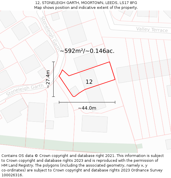 12, STONELEIGH GARTH, MOORTOWN, LEEDS, LS17 8FG: Plot and title map