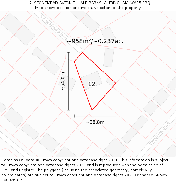 12, STONEMEAD AVENUE, HALE BARNS, ALTRINCHAM, WA15 0BQ: Plot and title map