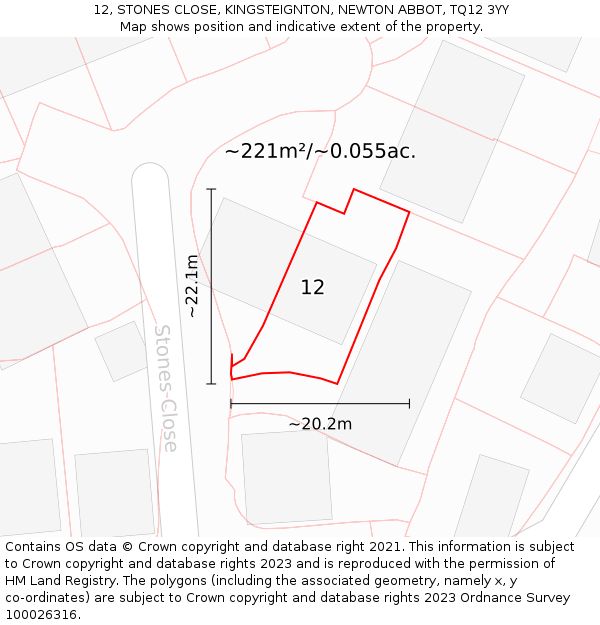 12, STONES CLOSE, KINGSTEIGNTON, NEWTON ABBOT, TQ12 3YY: Plot and title map