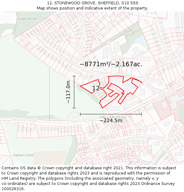 12, STONEWOOD GROVE, SHEFFIELD, S10 5SS: Plot and title map