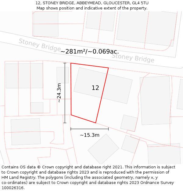 12, STONEY BRIDGE, ABBEYMEAD, GLOUCESTER, GL4 5TU: Plot and title map