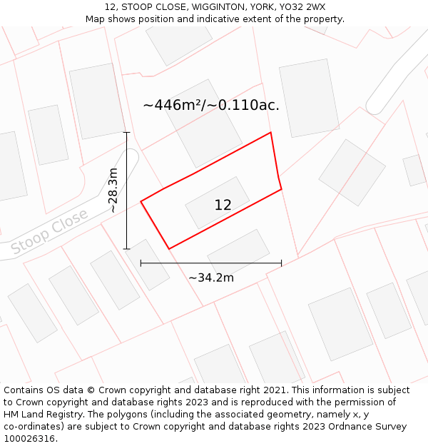 12, STOOP CLOSE, WIGGINTON, YORK, YO32 2WX: Plot and title map