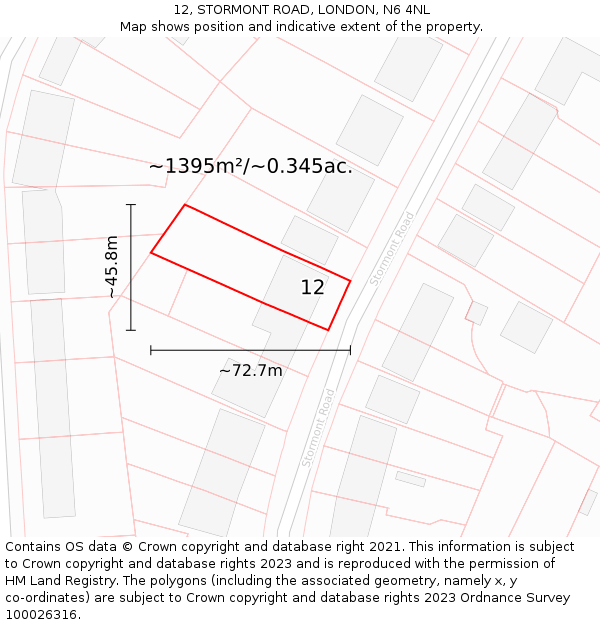 12, STORMONT ROAD, LONDON, N6 4NL: Plot and title map