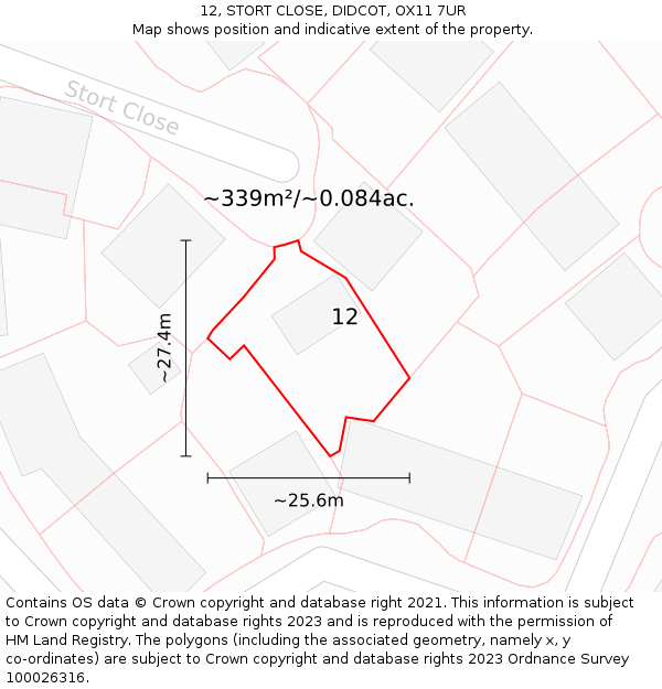 12, STORT CLOSE, DIDCOT, OX11 7UR: Plot and title map