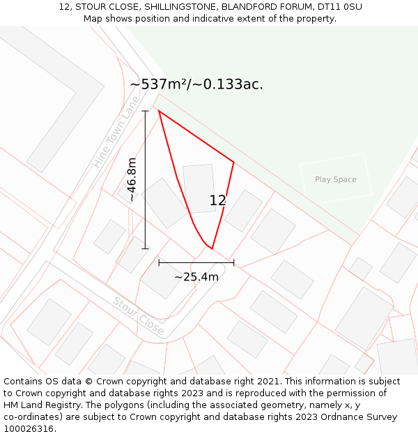 12, STOUR CLOSE, SHILLINGSTONE, BLANDFORD FORUM, DT11 0SU: Plot and title map
