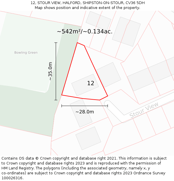 12, STOUR VIEW, HALFORD, SHIPSTON-ON-STOUR, CV36 5DH: Plot and title map