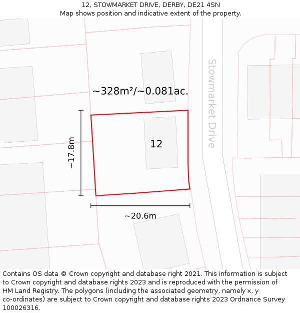 12, STOWMARKET DRIVE, DERBY, DE21 4SN: Plot and title map