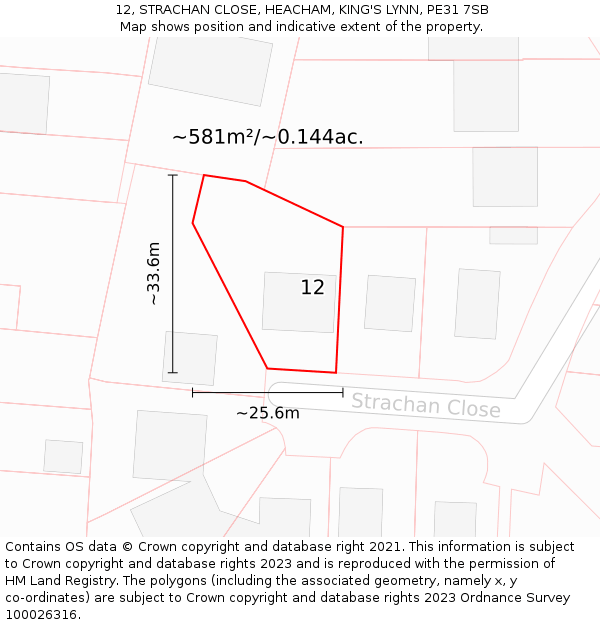 12, STRACHAN CLOSE, HEACHAM, KING'S LYNN, PE31 7SB: Plot and title map