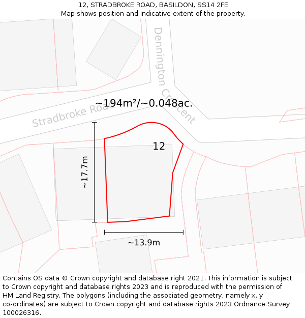 12, STRADBROKE ROAD, BASILDON, SS14 2FE: Plot and title map