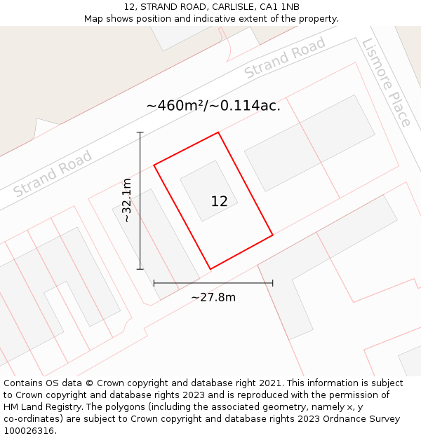 12, STRAND ROAD, CARLISLE, CA1 1NB: Plot and title map