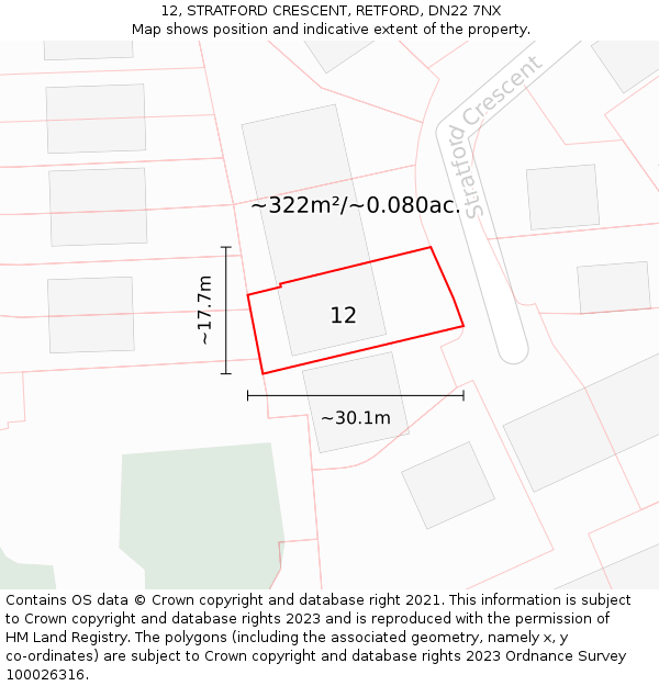 12, STRATFORD CRESCENT, RETFORD, DN22 7NX: Plot and title map