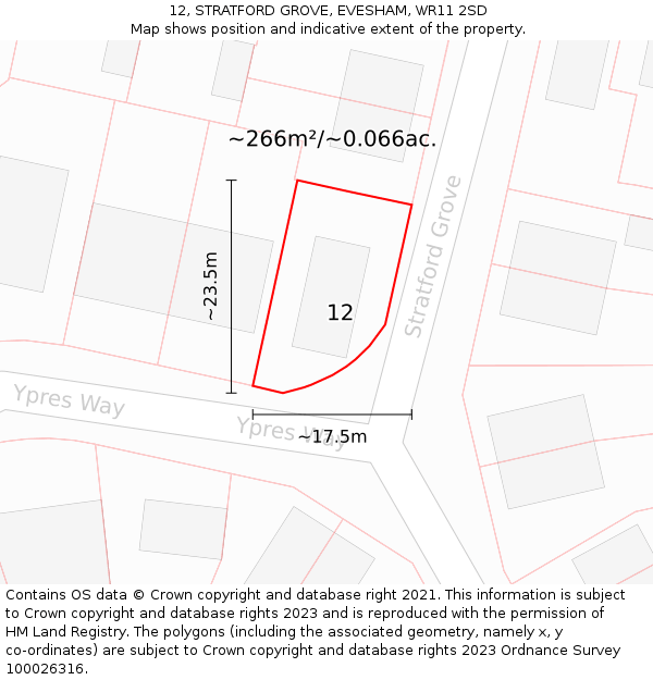 12, STRATFORD GROVE, EVESHAM, WR11 2SD: Plot and title map