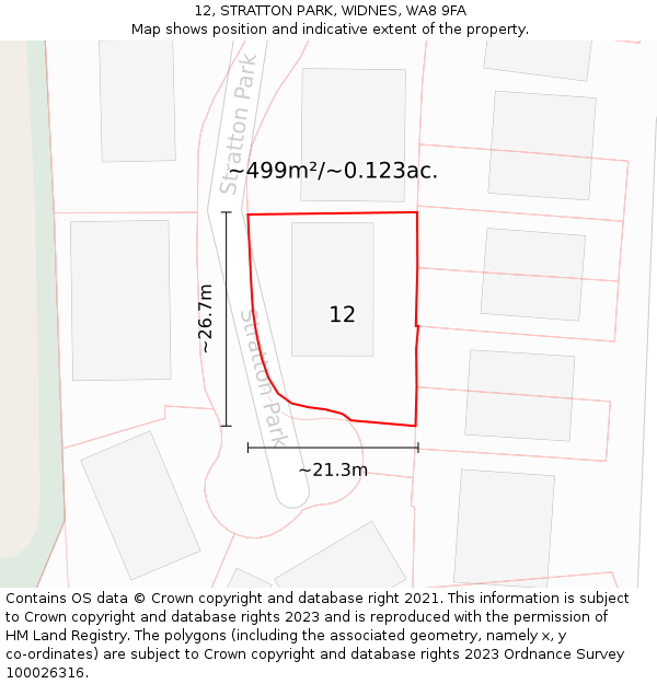 12, STRATTON PARK, WIDNES, WA8 9FA: Plot and title map