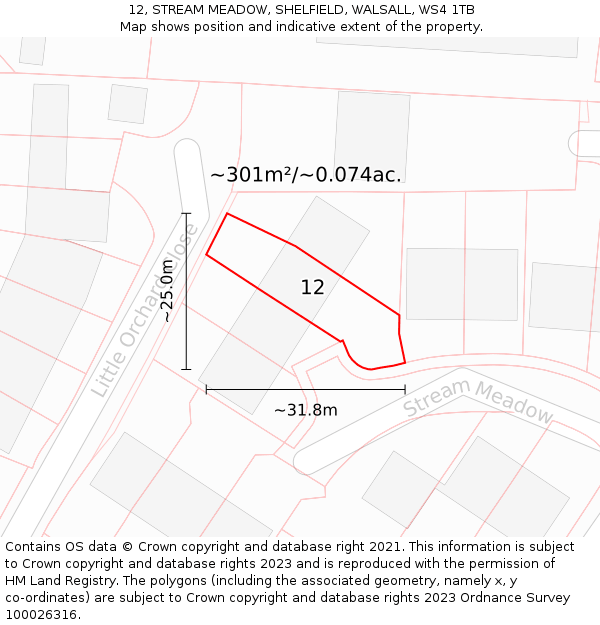 12, STREAM MEADOW, SHELFIELD, WALSALL, WS4 1TB: Plot and title map