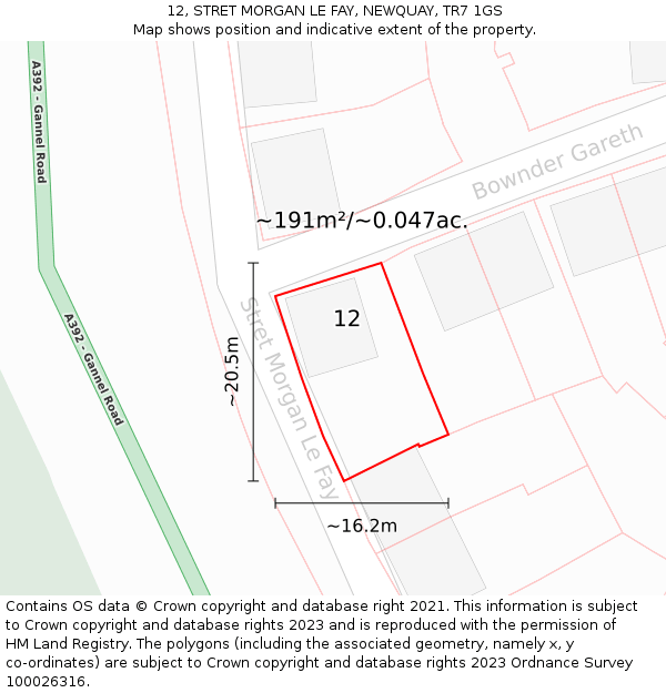 12, STRET MORGAN LE FAY, NEWQUAY, TR7 1GS: Plot and title map