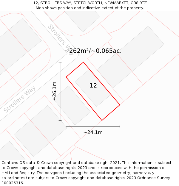 12, STROLLERS WAY, STETCHWORTH, NEWMARKET, CB8 9TZ: Plot and title map