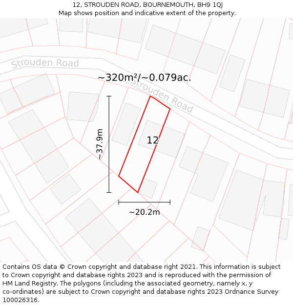 12, STROUDEN ROAD, BOURNEMOUTH, BH9 1QJ: Plot and title map