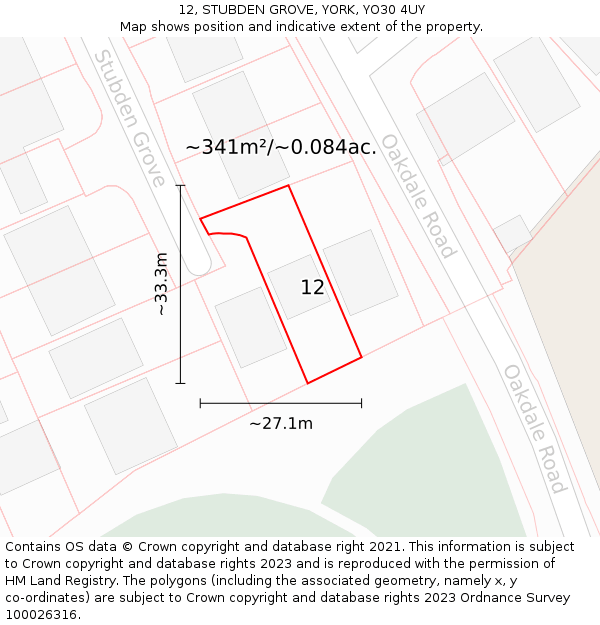 12, STUBDEN GROVE, YORK, YO30 4UY: Plot and title map