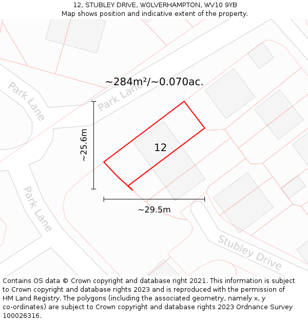 12, STUBLEY DRIVE, WOLVERHAMPTON, WV10 9YB: Plot and title map