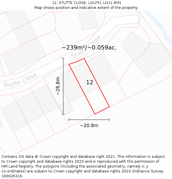 12, STUTTE CLOSE, LOUTH, LN11 8YN: Plot and title map