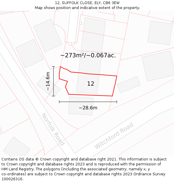 12, SUFFOLK CLOSE, ELY, CB6 3EW: Plot and title map