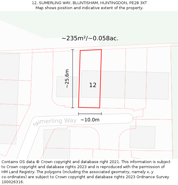 12, SUMERLING WAY, BLUNTISHAM, HUNTINGDON, PE28 3XT: Plot and title map
