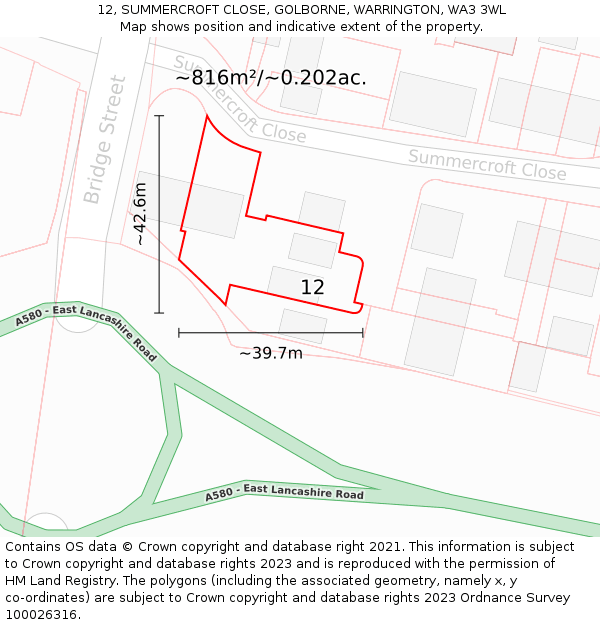 12, SUMMERCROFT CLOSE, GOLBORNE, WARRINGTON, WA3 3WL: Plot and title map