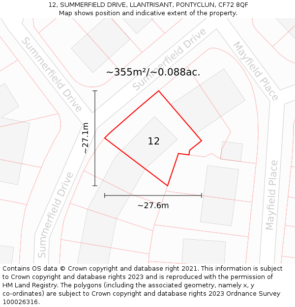 12, SUMMERFIELD DRIVE, LLANTRISANT, PONTYCLUN, CF72 8QF: Plot and title map